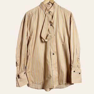 Eleventy Women's Tan Striped Long Sleeve Button Up Blouse Shirt Size 2